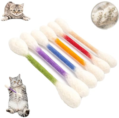 Wattestäbchen-Spielzeug for Katzen, Wattestäbchen-Spielzeug mit Katzenminze, 6er-Packung Riesen-Kauknochen for Kätzchen, robuste Zahnungshilfen, großer interaktiver Filz-Katzen(Multi-colored)
