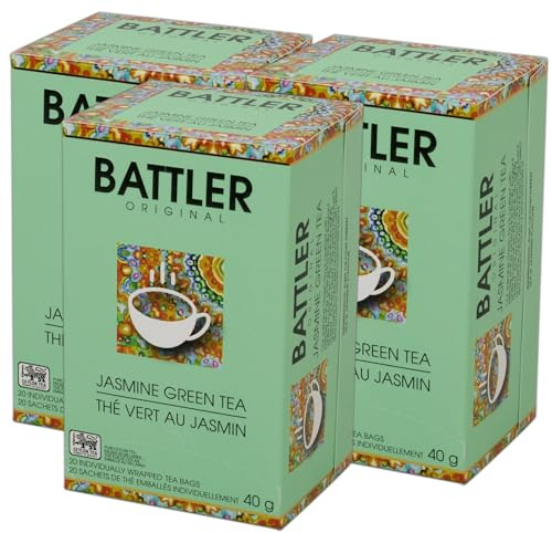 Battler Jasmine Green Tea – 3 Pack (60 Premium Envelop Bags, 2g Each) – Individually Wrapped, Smooth & Aromatic Ceylon Green Infused with Jasmine Blossoms