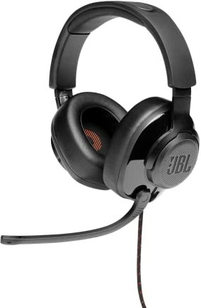 JBL Quantum 300 Over-Ear Gaming Headset – Wired 3,5 mm Klinke und USB Audio Adapter – Mit hochklappbarem Boom Mic und QuantumSurround Sound – Schwarz
