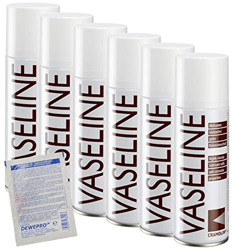 VASELINE - VPE: 6 x 200ml Spraydose - universelles hochreines Gleitmittel - ITW Cramolin - 1141411 - weißes, säurefreies Korrosionsschutzmittel, inkl. 1 St. DEWEPRO® SingleScrubs