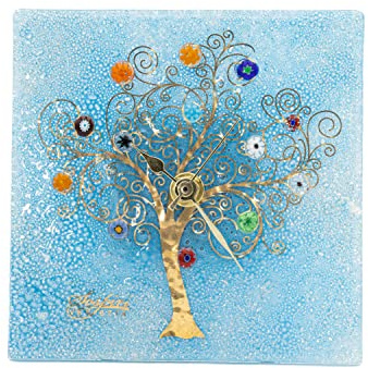 Sospiri Venezia Horloge de Table Verre Murano Mécanisme Silencieux Décoré Murrines et Feuille Or Idée Cadeau Fabriqué à la Main Made in Italy (10x10)