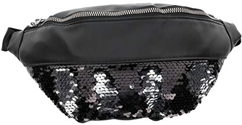 Playaschorle Gürteltasche Schwarz – Bauchtasche (Hüfttasche) für Mallorca Partys mit Lichteffekt, Tasche mit Farbreflexionen, Farbwechsel, Pailletten, Leuchtend, 28cm