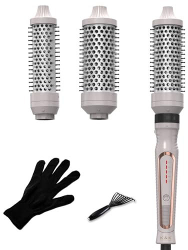 K&K Pro Thermobürsten-Set, Negativ-Ionen-Thermo-Rundbürste, Dual-Voltage-beheizter Rundbürsten-Styler mit abnehmbarer Bürste in 3 Größen für kurzes und langes Haar, schnelle Aufheizung (Weiß)