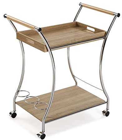 VERSA Carrello da Servizio Versatile Style con Finitura in Legno, Misure (A x L x P) 78,5 x 42 x 68,5 cm, Legno MDF, Metallo Cromato, Marrone