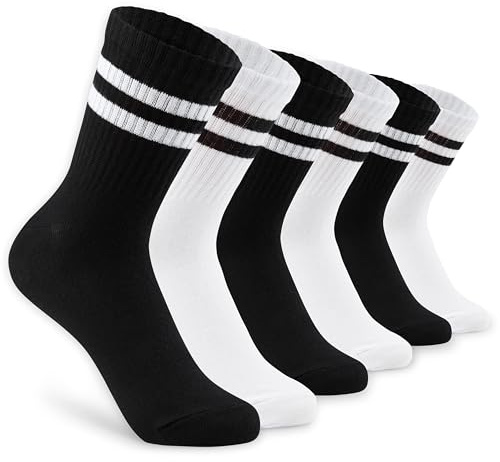 CityComfort Calzini a Righe Donna, Estivi Calze Cotone Set - Confezione da 6 (Nero/Bianco, 37-40)