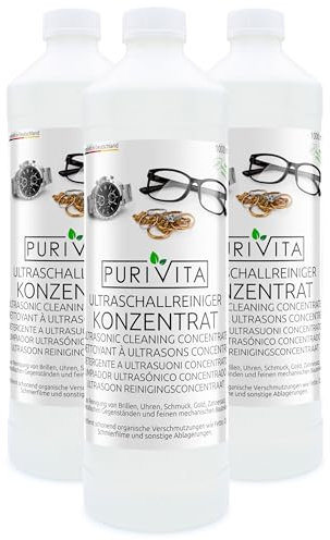 PURIVITA® Nettoyeur Ultrasons Concentré 3L, Lot de 1 -Nettoyant pour Appareils à Ultrasons -Liquide de Nettoyage pour Ultrasons -Produit Ultrasons pour Lunettes, Bijoux & Monnaie - Ultrasonic Cleaner