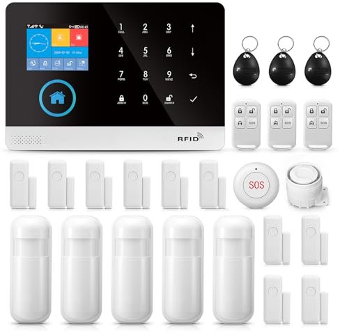 GSM & WIFI Wireless Home Security Systems 2.4-inch LCD Screen, 100+ Sensors, 120dB Siren Smart APP & Alexa Control Scheduled Arm/Disarm & 9-Language Support