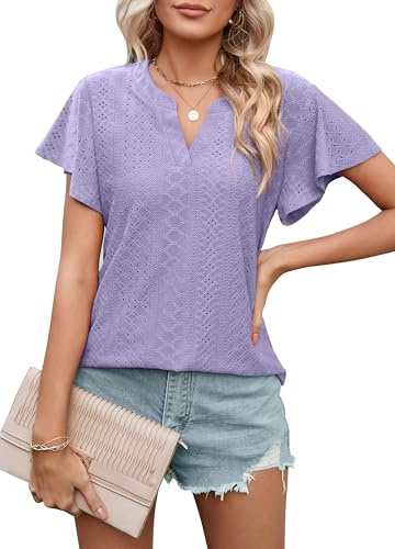 Heersan Estivo Camicetta Donna a Maniche Corte T-Shirt Estivo Elegante Maglietta Casual Blusa Tinta Unita Tops