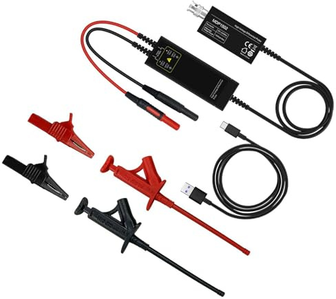 Sonde Différentielle Haute Tension 200MHz de Bande Passante, Faible Bruit, Alarme de Surtension, Interface BNC, Alimentation USB pour Oscilloscope (Prise UE 100‑240 V)