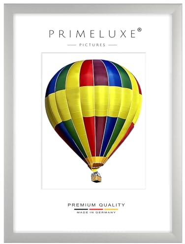 PrimeLuxe Holz Bilderrahmen 80 x 100 cm (Bildmaß) in Silber-matt | Farbe und Größe wählbar | Rahmen für Poster | Puzzle | Foto collage | MADE IN GERMANY
