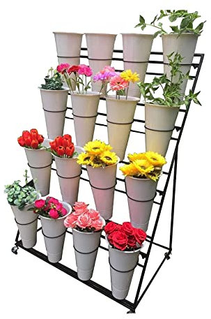 Rustikaler Pflanzenständer Für Drinnen Und Draußen, Mit Rädern, Eisen-Blumentopfhalter, Abgestuftes Eckregal Für Pflanzgefäße Für Die Pflanzenpräsentation Im Garten, Balkon, Terrasse, Zuhause