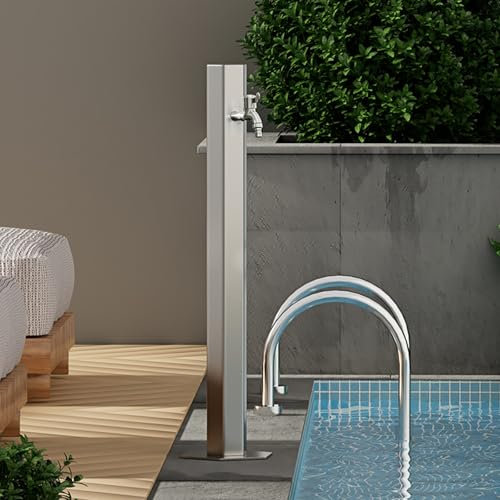 GMBAYUE Wasserzapfstelle Garten, Schlauchhalter Edelstahl Freistehend, Wasserhahn zur Bodenmontage im Garten, Wasserhahnpfosten im Innenhof(86 * 17cm/34 * 7in)
