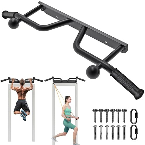BeneLabel Pullup-stång, väggmonterad chin-up-stång, tak, fitnessträningsbar, överkroppsstyrka, pullup-utrustning för vuxna/tonåringar, överkropp, hem, gym, träning med karbinhake och hårdvara,
