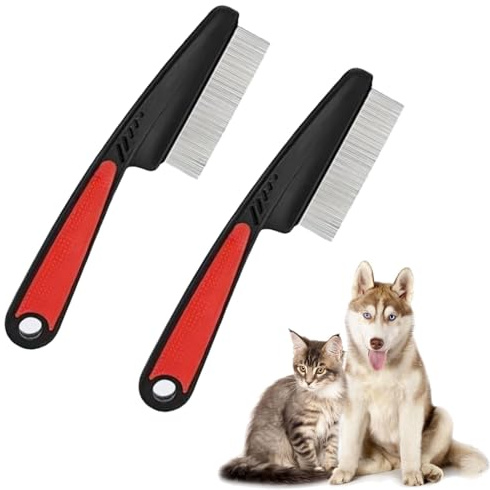Parthan 2 Stück Flohkamm für Katzen aus Edelstahl, Fleckenentferner, Anti-Flohpflege, Hunde- und Katzenpflege, Anti-Juckreiz, leicht zu Handhaben, Katzenkamm, Hundekamm Flohbekämpfung