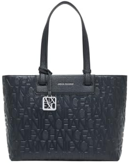 Armani Exchange Women's Liz Patent Embossed Logo Texture Shopping Bag, Black, TU