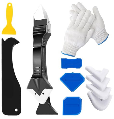 Silicone Remover Tool, Silicone Tool Finishing with Gloves, 12pcs Sealant Remover, Caulking Tool, Silicone Remover, Silicone Sealant, Sealant Tool, for Kitchen, Bathroom, Wall, Floor, Tile