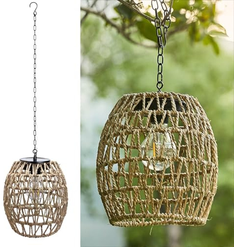 Solar Hängeleuchte Außen Rattan Wasserdichte Solarleuchte Solarlampen | Automatische Ein/Aus, 8-10 Stunden Leuchtdauer, IP44 Wasserdicht, Balkon, Terrasse, Garten, Vorgarten Außendekoration
