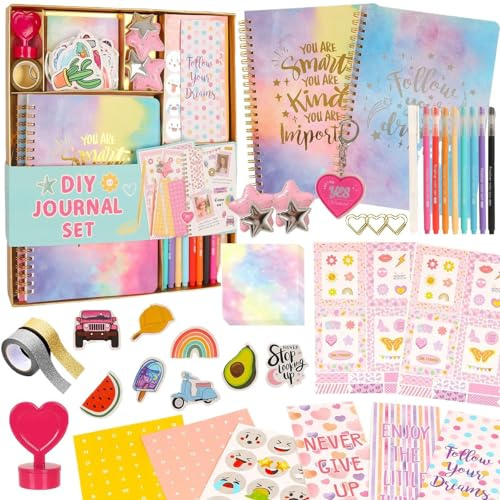 Kids Journals for Girl, Journal Kit for Girl Ages 8-12, Scrapbook and Diary Supplies Set, Stationery Set, Journaling Art Crafts Kit, Teen Girl Stuff, Girl Birthday Present Idea