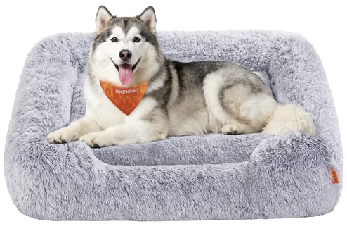 Feandrea Cama para Perros, Sofá para Perros Extra Grandes, 120 x 85 x 23 cm, Cojín para Mascotas, Relleno Suave, Bordes Elevados, Funda Extraíble y Lavable, Antideslizante, Gris Ombré PGW274GA01