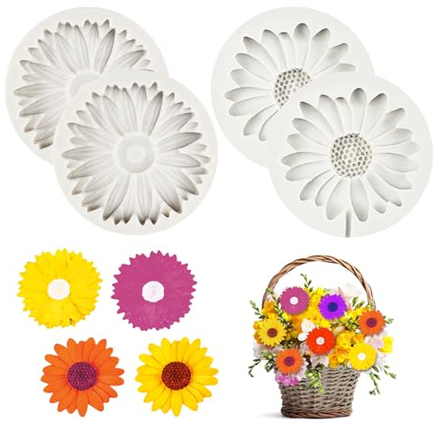 CUVZORA Lot de 4 moules en silicone en forme de marguerite, Moules silicone bougie résistants à la chaleur, fabrication de bougies et gâteaux, moule fleur silicone pour bougies et savons artisanaux