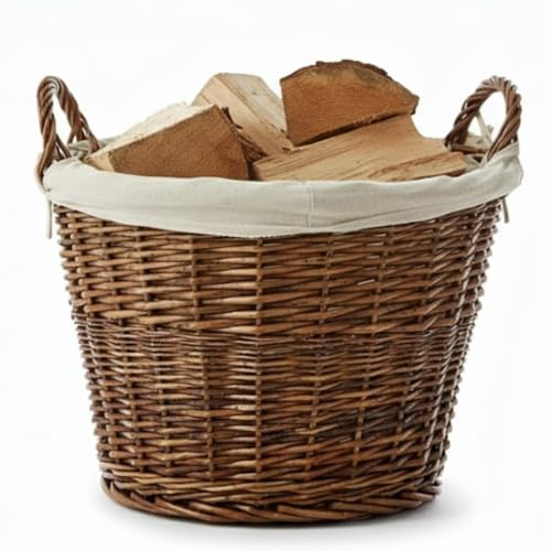 CAPRICAN Wicker Log Basket with Removable Linen Liner | 56cm Large Fireside Basket, Toy Storage, Blanket Holder & Home Organisation Hamper | Natural Wicker Wood Storage Basket - FIRE161