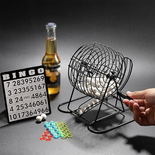 KVTUYC Macchina per lotteria Bingo, set di giochi da bingo con 75 palline numerate, giochi da tavolo casual, ideale per intrattenimento in famiglia, giochi di società e attività eventi(Black)
