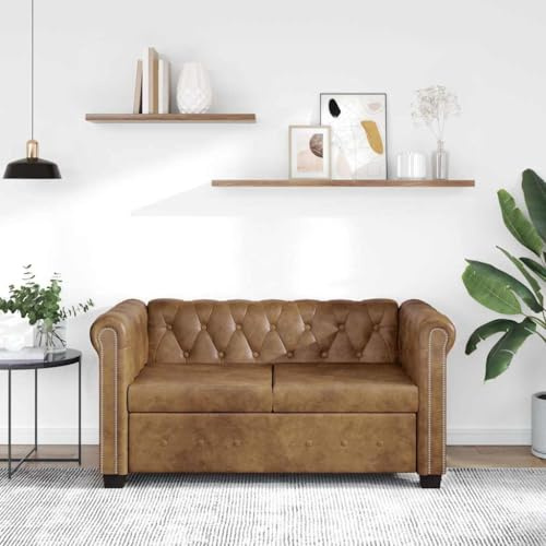 Genérico Sofá Chesterfield de 2 plazas Cuero sintético marrón,Mobiliario,Sofás,Marrón,35.5 kg,243619