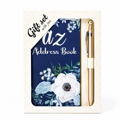Address & Telephone Book A-Z Slim Size with Pen & Gift Box (Navy Flowers)