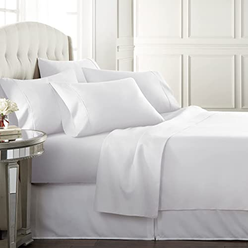 Danjor Linens Bed Sheet Set Full Size for Teens, Hotel Premium Sheets with 4 Pillowcases, Lightweight Brushed Microfiber Deep Pockets, Breathable Cooling 6 Piece Bedding Sets, White