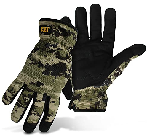 Cat® CAT012270 Touchscreen Compatible Padded Palm Gloves – Large, Spandex Back Gloves w/ Digital Camo Design, Padded Knuckle, Shirred Elastic Wrist
