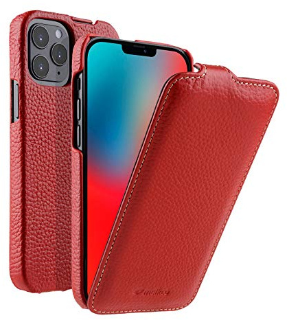 MELCKO Hülle passend für Apple iPhone 12 und iPhone 12 PRO (6,1 Zoll), Handyhülle mit beschichtetem Leder, Flip-Case, Schutzhülle klappbar, dünne Handy-Tasche, Slim Cover, Rot
