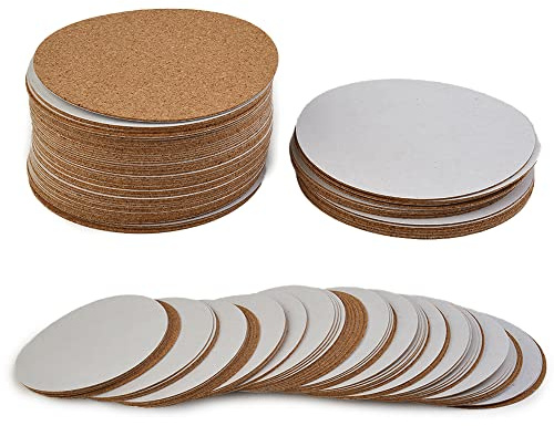 Donkivvy 60 Stück selbstklebende Kork-Untersetzer, 10 cm x 10 cm Korkmatten Korkunterlage für Untersetzer und Bastelbedarf rund