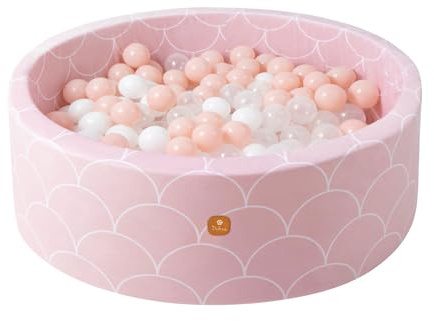 Dodozen Bollhav i Velour 90x30cm med 200 Bollar för Bebisar och Barn - Mjuk Lekyta, Tvättbart Överdrag - Rosa Snäcka