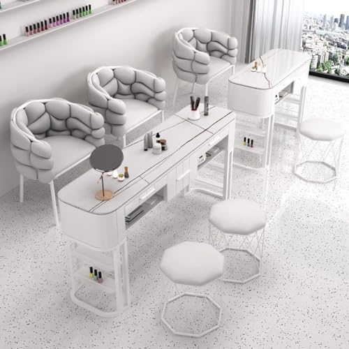 Tavolo per Unghie Manicure e Nail Art, Scrivania per Onicotecnica con Cassetti di Stoccaggio, Gambe Dorate, Tavolo da Lavoro (Dimensioni: 120 x 40 x 78 cm, Colore: Bianco)