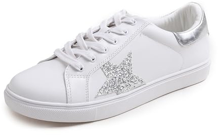 Feversole Women's Featured PU Leather Lace-Up Sneaker,Baskets à Lacets en Cuir PU pour Femme Attache Blanche Taille 38