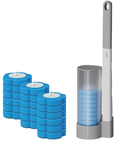 Toilettenbürste Zum Einmalgebrauch,Einweg Toilettenbürste mit Halter und 18 Toilettenstab Ersatzköpfen, Einweg Toilettenbürste Set für Badezimmer oder Gäste-WC (Grau+18pcs Ersatzkopf)