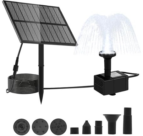 Horuili® Fuente Solar, Bomba Solar para Estanque 5V 1.5W, Bomba de Agua Solar con 7 Estilos de Fuente, Bomba de Agua para Estanque, para jardín, Estanque, pajarera, pecera, Fuente de Agua