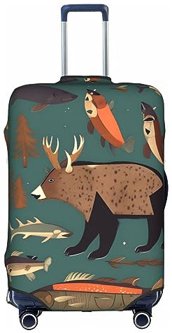 Anticsao Lodge Bear Deer Fishes Personalisierte Unisex-Gepäck, elastisch, Reisekoffer, Kofferhülle (45,7 - 53,3 cm), weiß, S