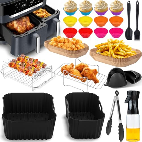 Airfryer Zubehör für Tefal EY9018 Dual Easy Fry 8,3 L | EY942B XXL 11L | Heißluftfritteuse Zubehör für Tefal EY9018 Dual Easy Fry 8,3 L EY942B Dual Easy Fry XXL 11L Grillrost Backpapier