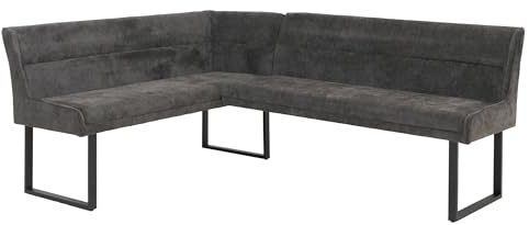 Mendler Eckbank HWC-O81, Chenille Öko-Tex Metall, 159x210cm - dunkelgrau | Esszimmerbank, Bank, Stoff/Textil (310g/m²)