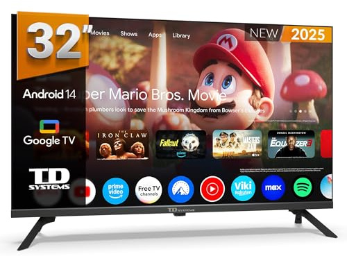TD Systems - Smart TV 32 Pulgadas, Android 14 GTV, Television TDT HD, Modelo 2025, Televisor con 3 años de garantía - PRIME32K21GLE