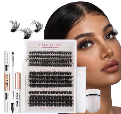 RoseFlower Kit Pestañas Postizas Individuales, rizador de pestañas, extensiones de pestañas de rizo en D incluye cepillo de rímel, sellador de unión, aplicadores, Pestañas postizas naturales