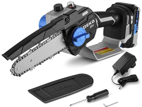 DEKOPRO Mini Chainsaw Cordless: 6 Inch Small Electric Hand Chainsaw Battery Powered Handheld Portable Power Chain Saw Garden Tools for Wood/Tree Cutting,Gardening