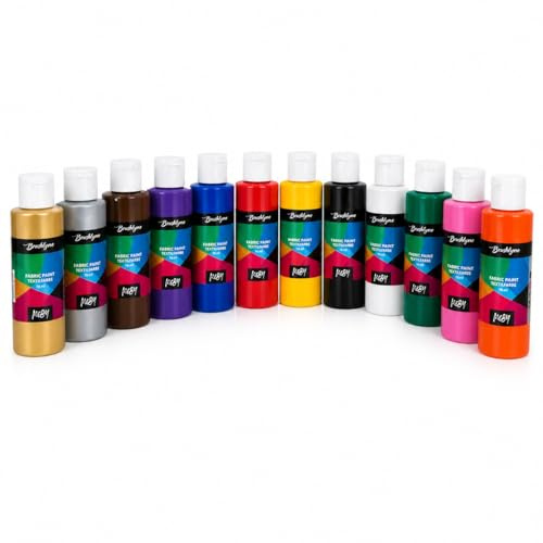 Bastelzone - Tygfärg-set – levande, högpigmenterade textilfärger – tvättmaskinssäkra färger för t-shirts, bomull och tyger (12 färger x 60 ml)