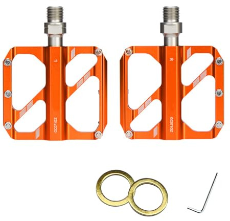 Hamwesh Universalcykelpedaler, Lättviktspedaler för Terrängcykel med Trippellager, Pedaler i Aluminiumlegering med 10 Halkfria Stift för Mountain Road City Hopfällbara Cyklar (Orange)