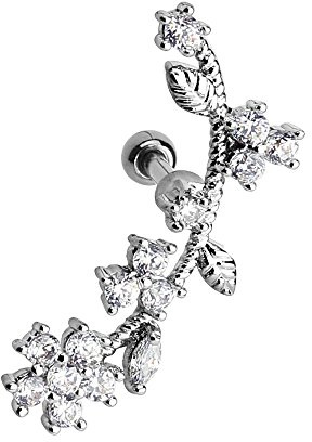 Piercingfaktor Tragus Helix Ohr Cartilage Knorpel Piercing 316 L Chirurgenstahl Stecker mit Kristall Blumen Kugel Silber