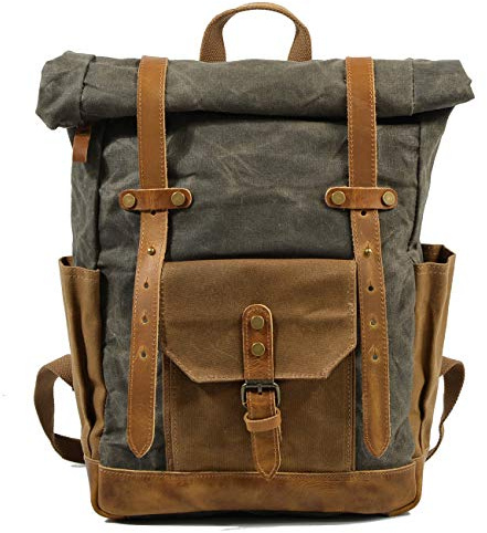 SCOFY FASHION Rucksack aus gewachstem Segeltuch, Vintage-Rucksack für Damen/Herren, Wandern, Outdoor-Rucksack, Retro-Tasche, Büchertasche (grün)