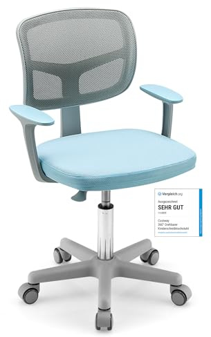 COSTWAY Silla Escritorio Infantil, Silla Juvenil para Escritorio, Silla para Niños con Altura Regulable, Silla Giratoria de Red para Niños 3-10 años, para Casa Escuela (Azul)