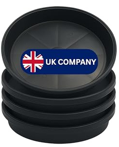 35cm (14”) Diameter Pack of 4, UK Made Plant Pot Saucers, Flower Pot Saucer - Black Plastic Plant Saucers - Ideal as a Drip Base Plant Pot Trays For Garden Pot Saucer Indoor/Outdoor Plants