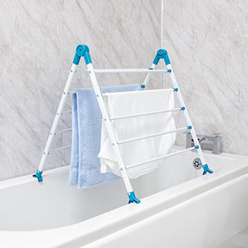 Black + Decker Ausziehbare Badewannen-Wäscheständer, Zwei Farben, verstellbare Drehung, 10 Stangen mit 5,6 m Gesamt-Trockenraum, zusammenklappbar für kompakte Lagerung, Aqua